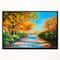 Designart - Autumn Forest with Colorful River - Landscape Art Print Canvas in Black Frame
